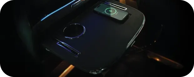v23 pro interior 6 seatback table with wireless charger